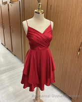 Short Burnt Orange Satin Cocktail Dresses V-neck Semi Semi Formal Prom Dress